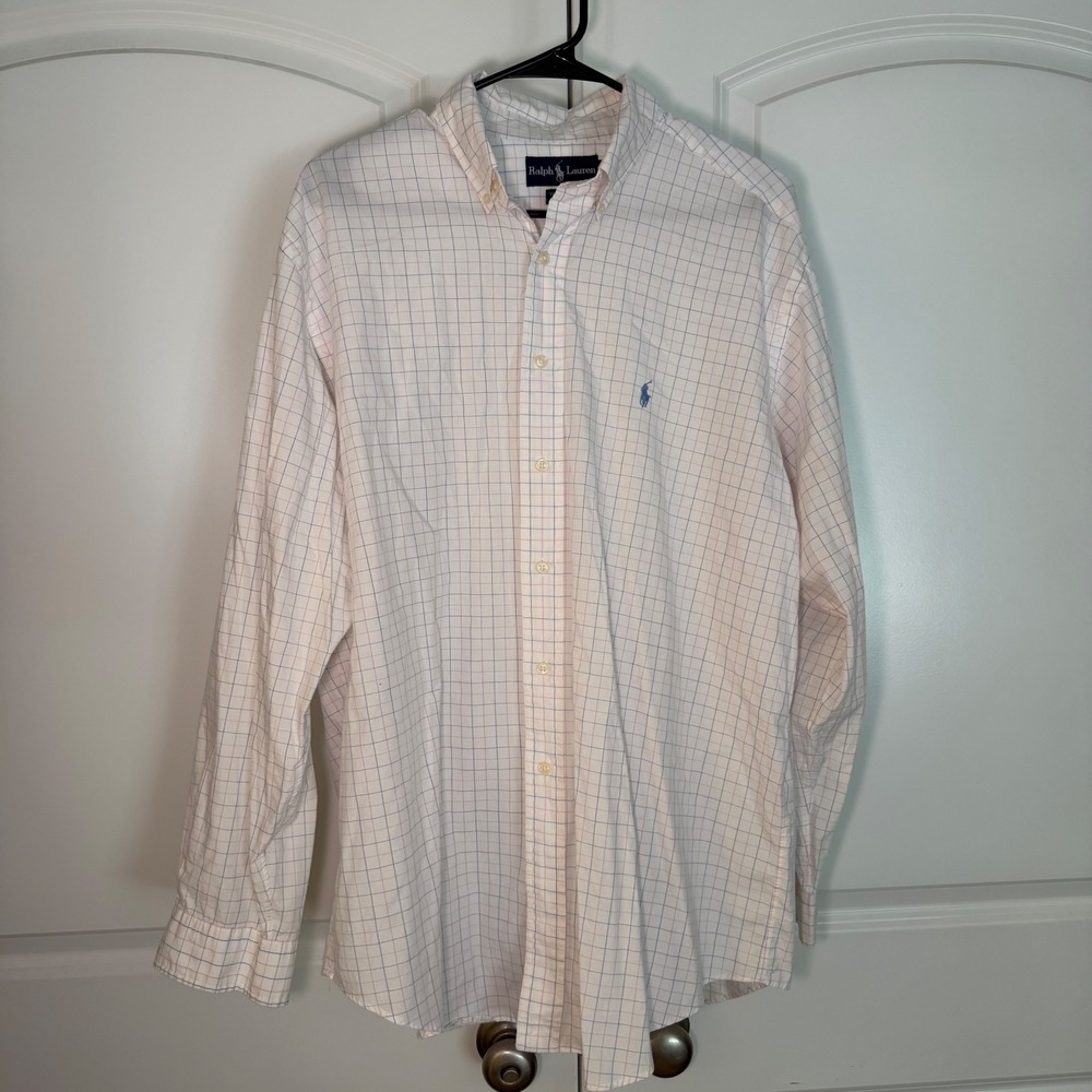 Ralph Lauren Yarmouth Mens Dress Shirt 16.5 34/35 White Blue Pink Check